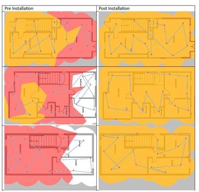 House floorplan with graph showing how Vodafone Super WiFi extends connectivity further