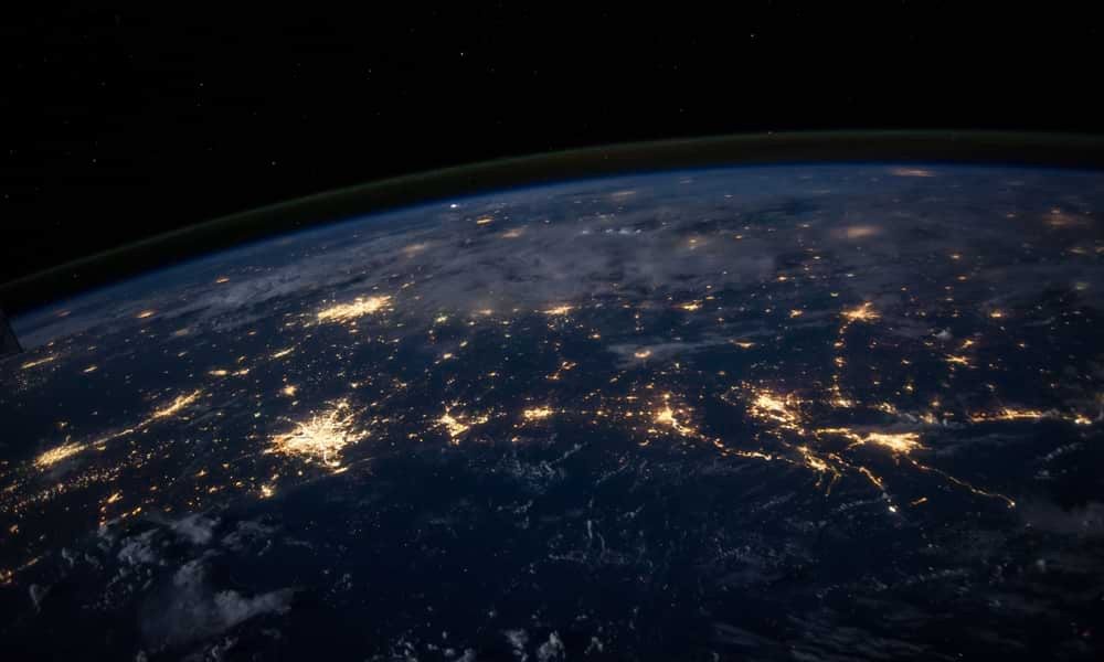 lights across Europe on globe