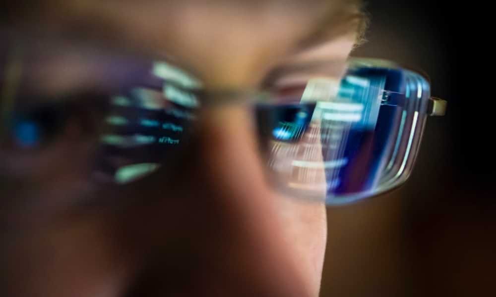 close up of eyes with monitor reflecting