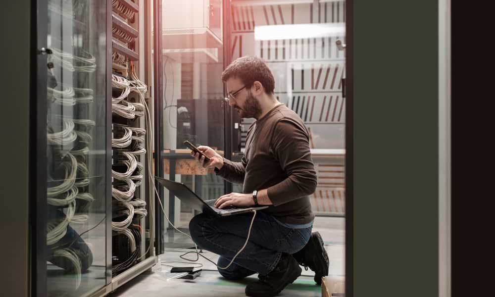 Man working in data centre