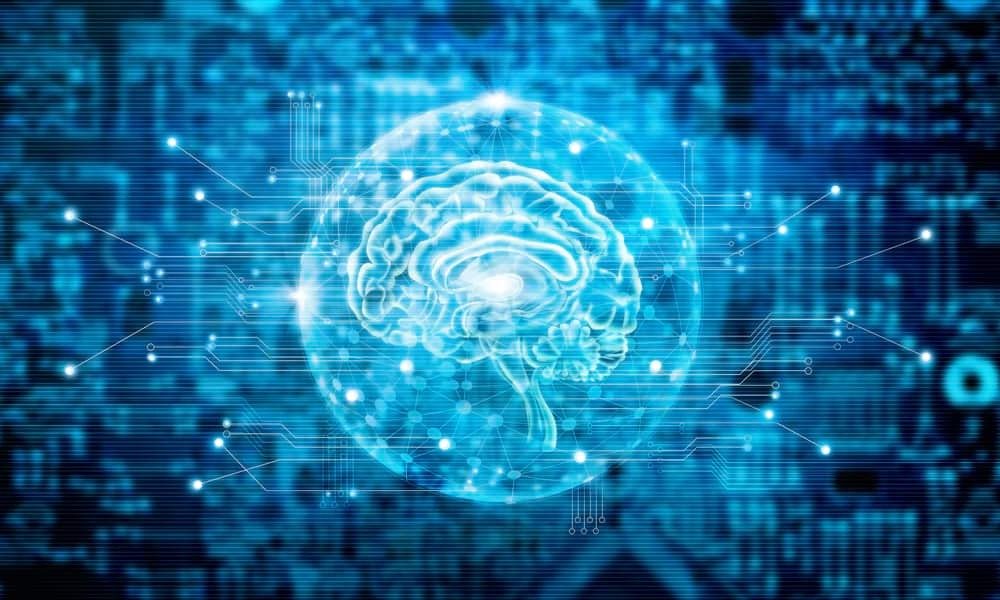 Virtual brain in blue tone